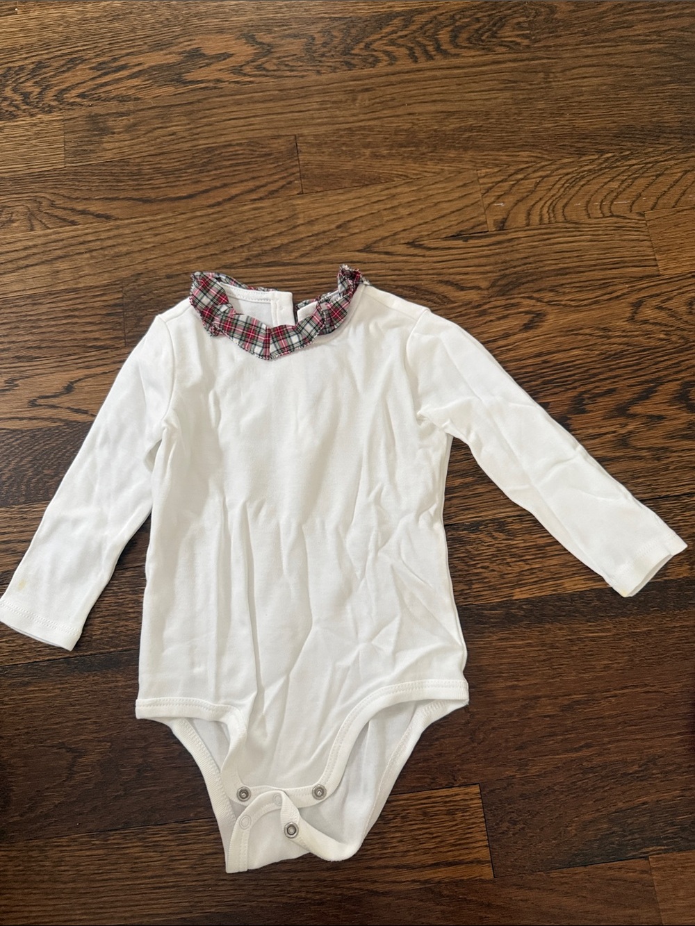 Ralph Lauren White Long-Sleeve Baby Onesie with Plaid Collar
